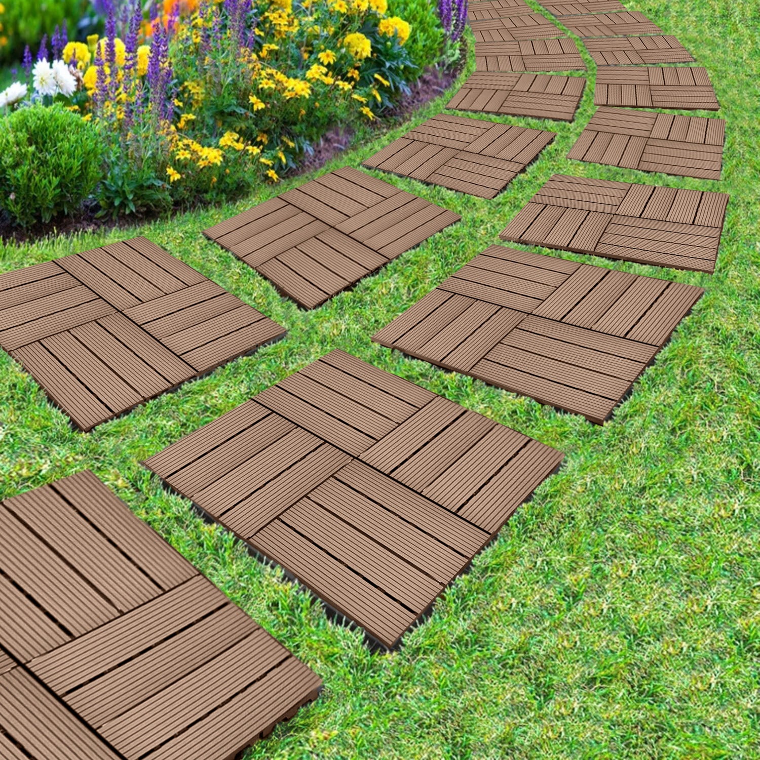 Light Chocolate DIY Wooden Composite Decking Tiles  Set of 11