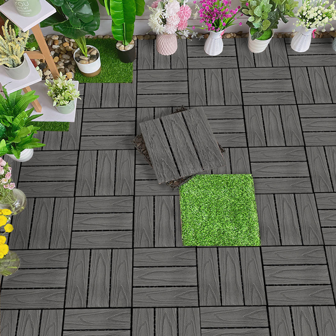 Dark Grey DIY Wooden Composite Decking Tiles  Set of 11