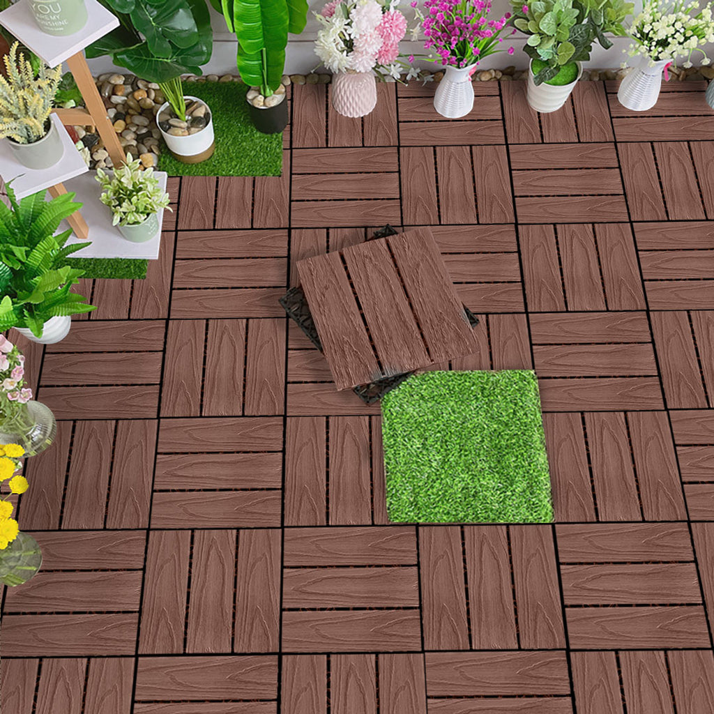 Dark Chocolate DIY Wooden Composite Decking Tiles  Set of 11