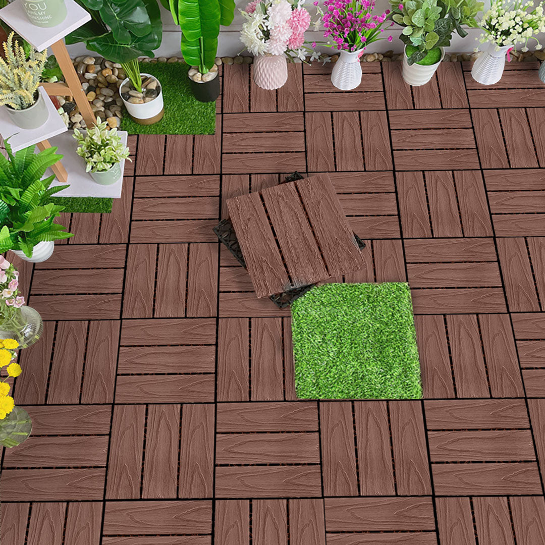 Dark Chocolate DIY Wooden Composite Decking Tiles  Set of 11