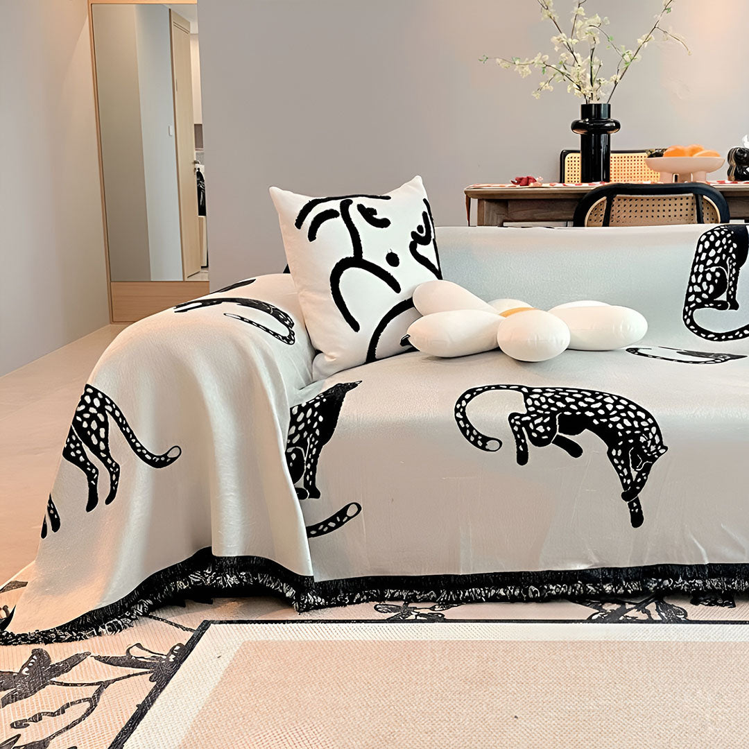 SOGA Four-seater White Sofa Cover Leopard Print 180x420cm Polyester