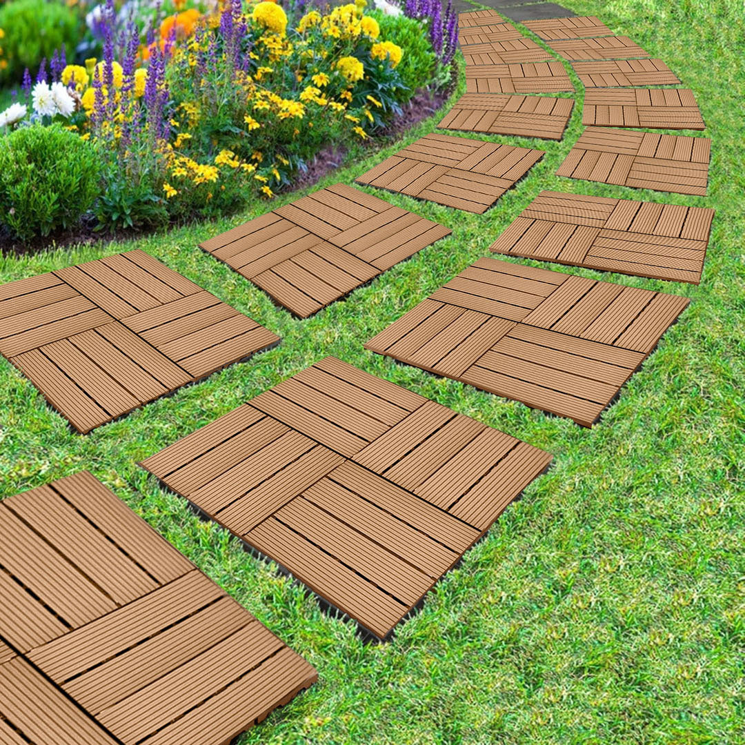 Red Brown DIY Wooden Composite Decking Tiles  Set of 11