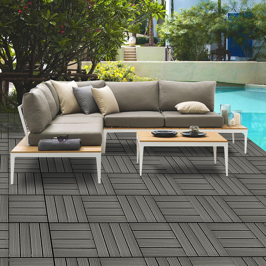 Grey DIY Wooden Composite Decking Tiles  Set of 11