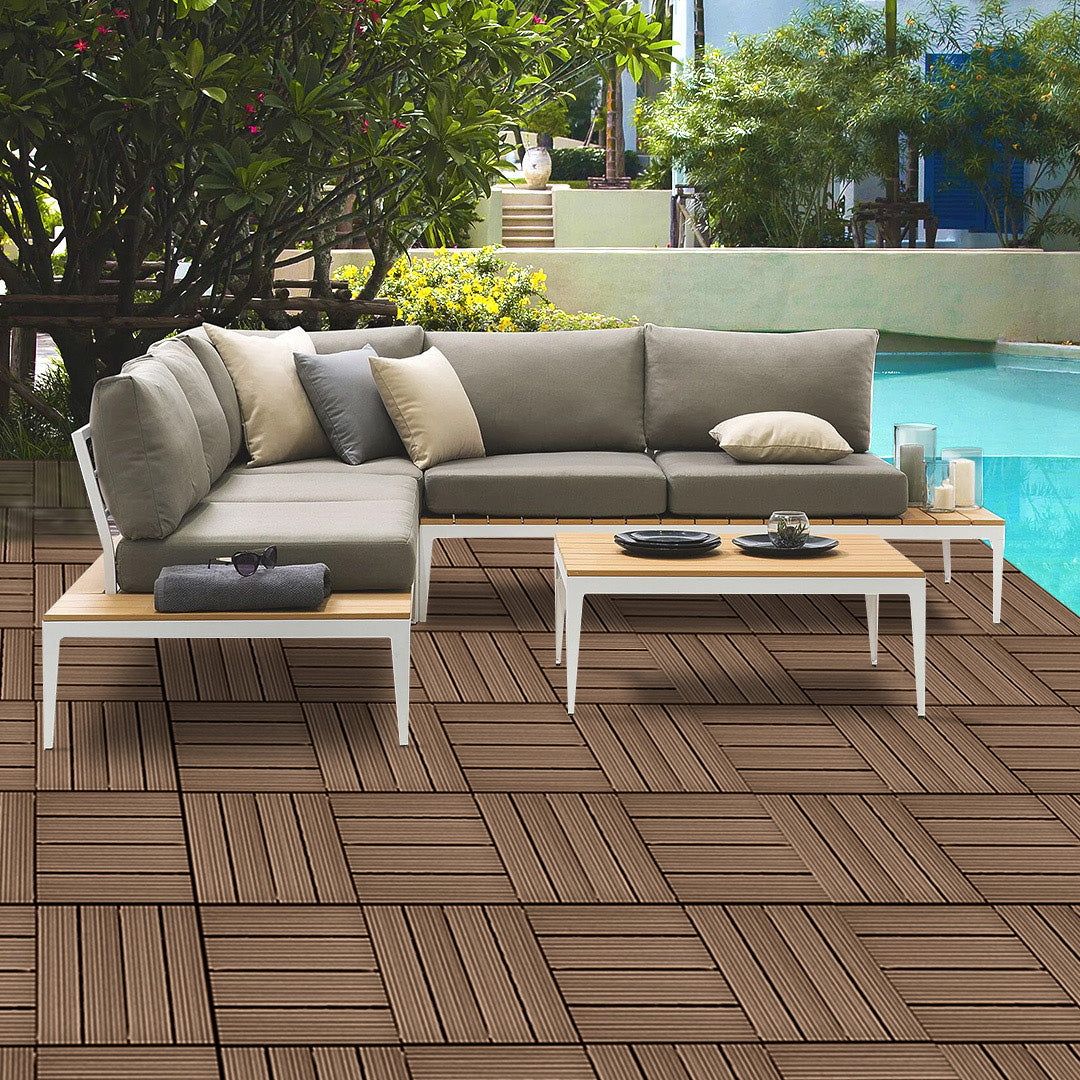 Dark Chocolate DIY Wooden Composite Decking Tiles  Set of 11