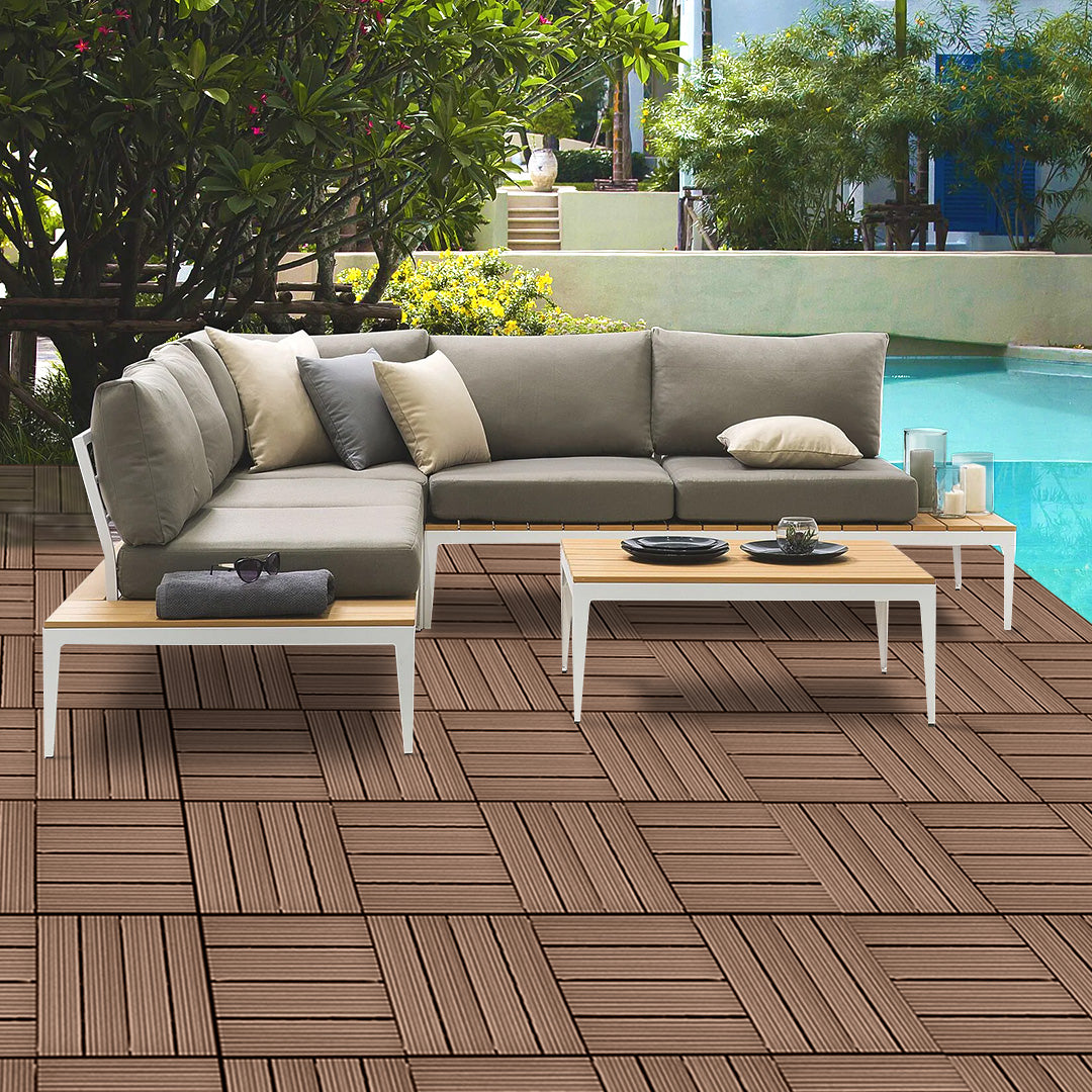 Light Chocolate DIY Wooden Composite Decking Tiles  Set of 11