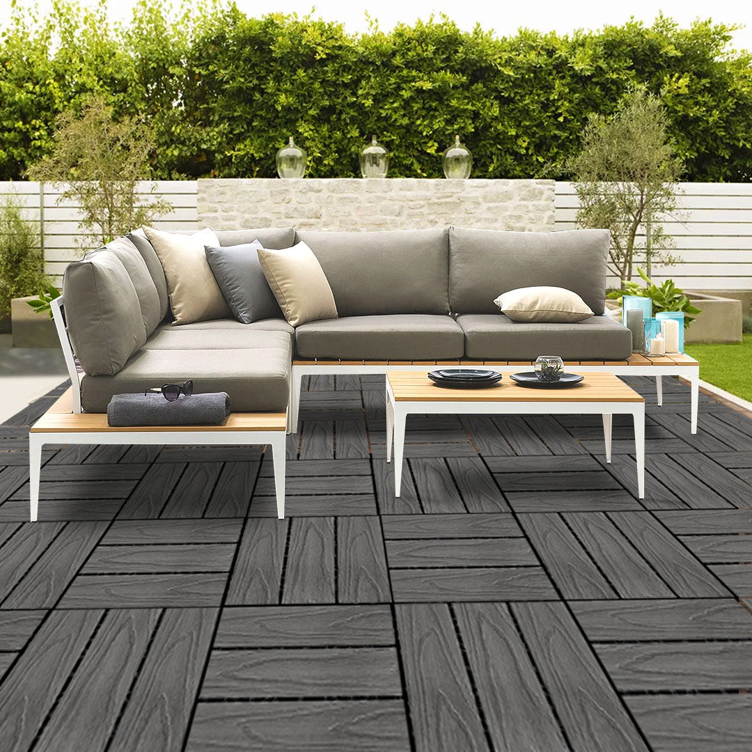 Dark Grey DIY Wooden Composite Decking Tiles  Set of 11
