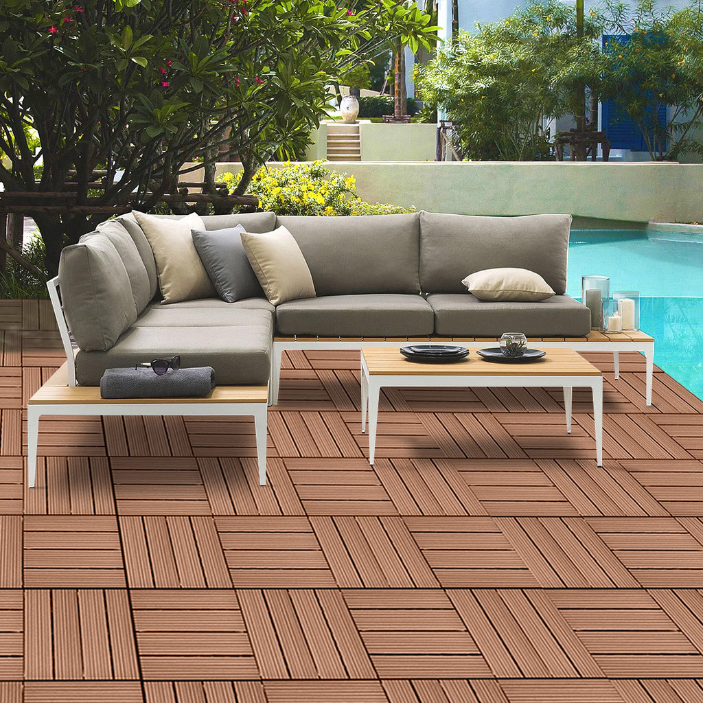 Red Brown DIY Wooden Composite Decking Tiles  Set of 11