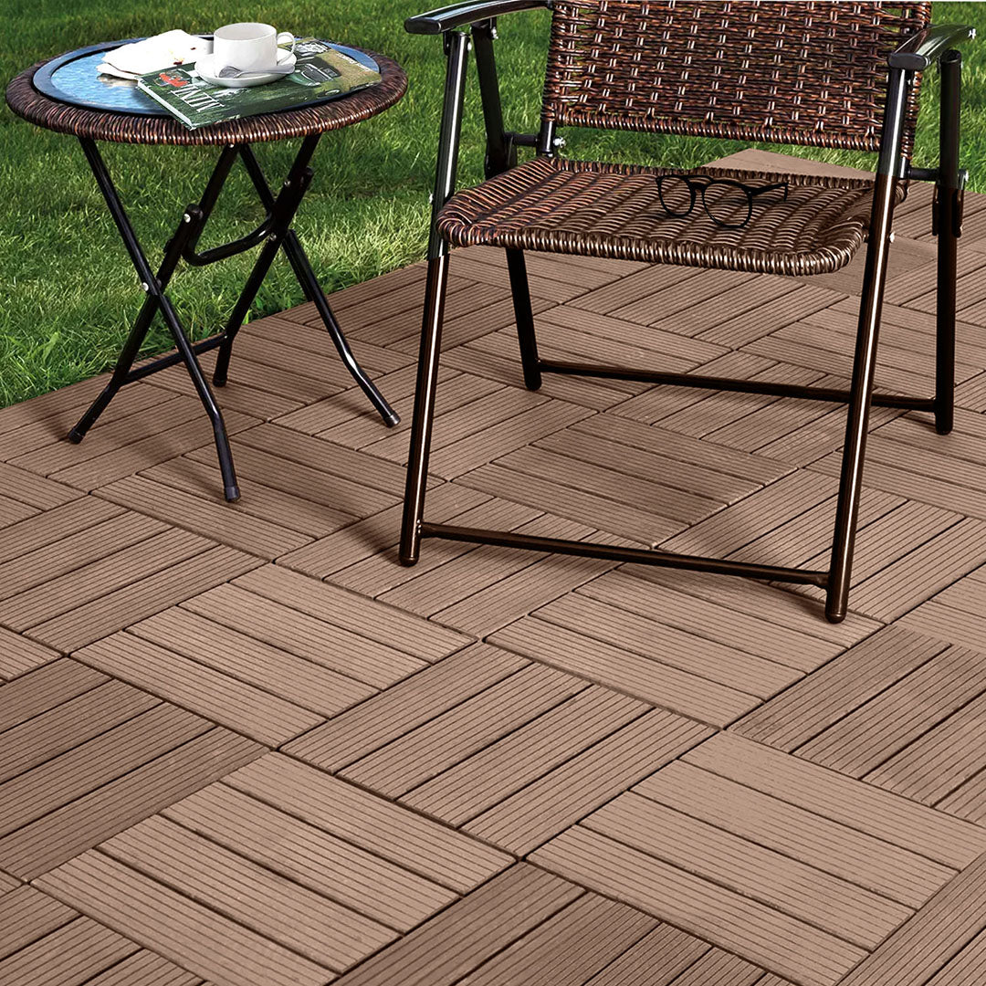 Light Chocolate DIY Wooden Composite Decking Tiles  Set of 11