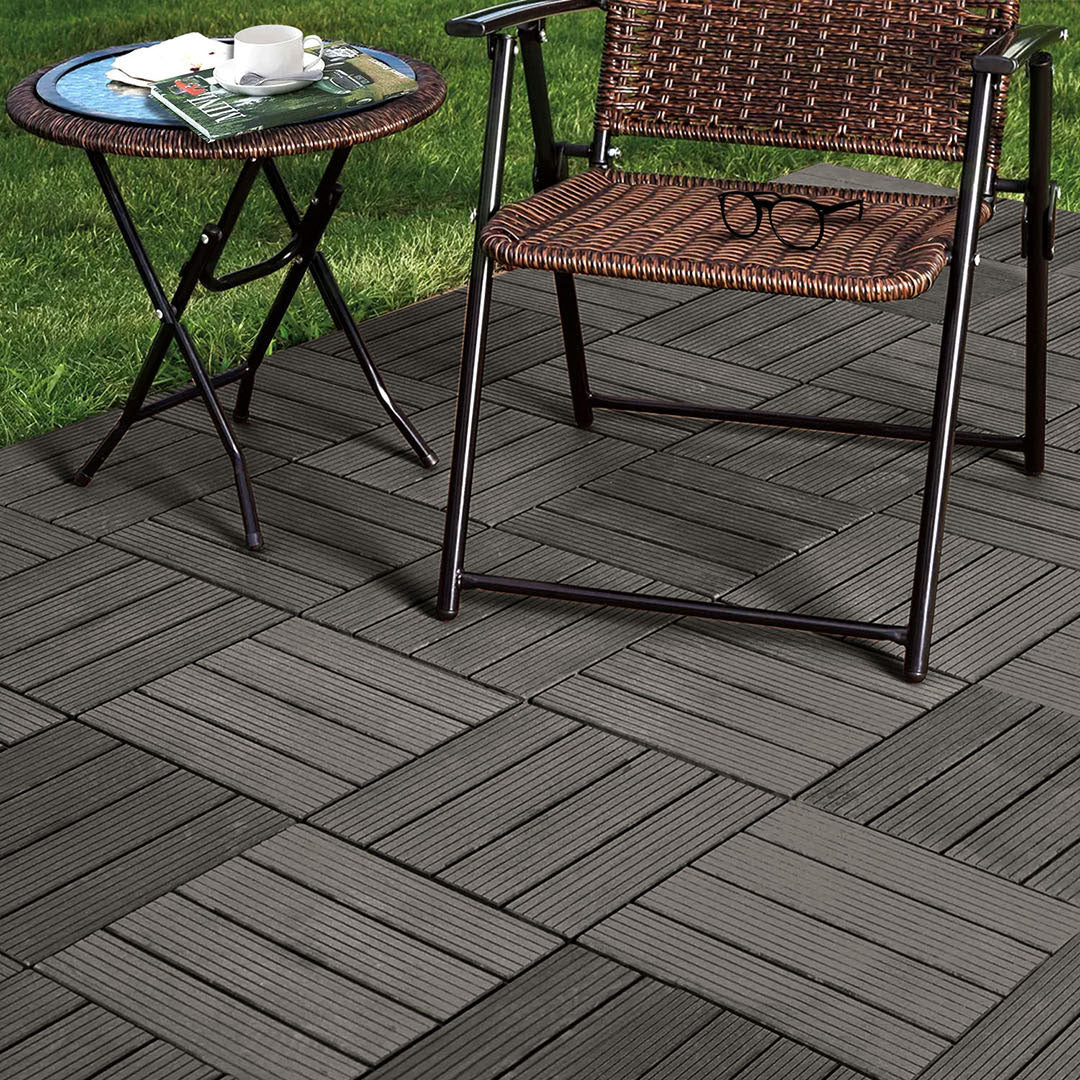 Grey DIY Wooden Composite Decking Tiles  Set of 11