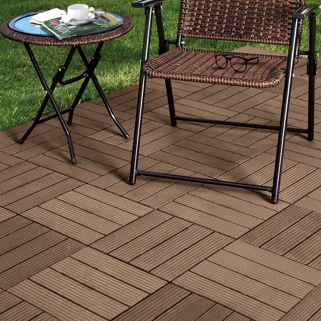 Dark Chocolate DIY Wooden Composite Decking Tiles  Set of 11