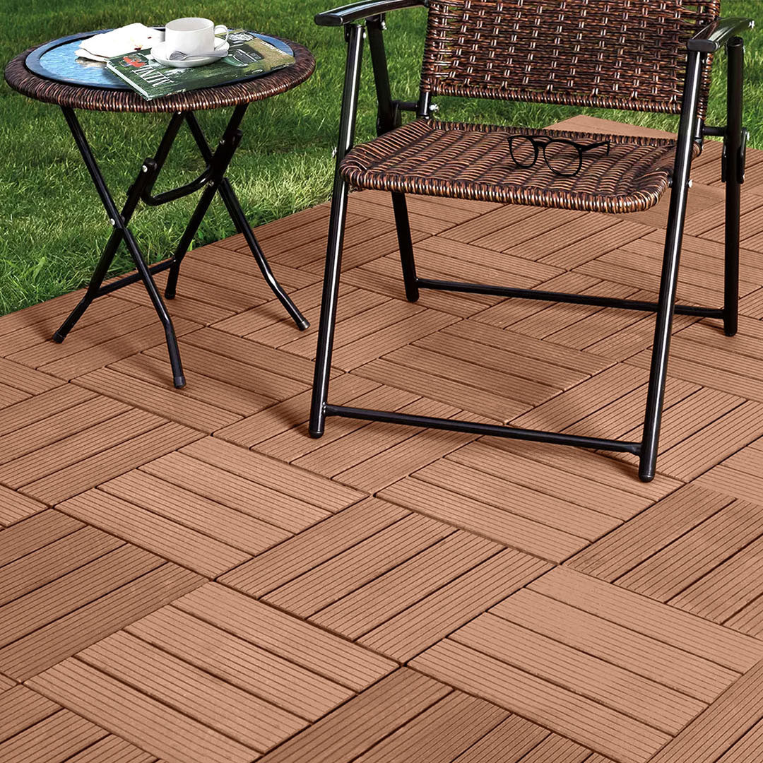 Red Brown DIY Wooden Composite Decking Tiles  Set of 11