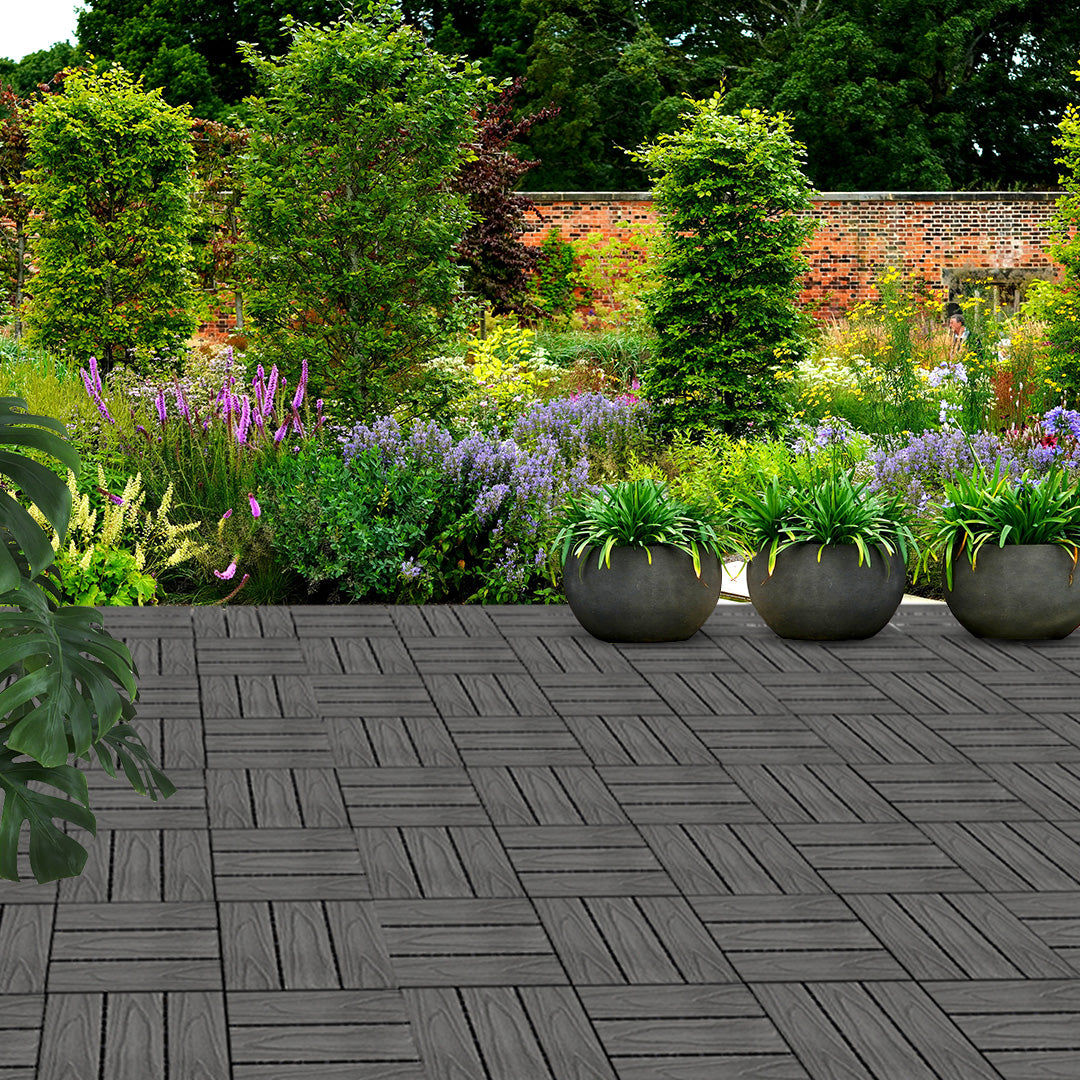Dark Grey DIY Wooden Composite Decking Tiles  Set of 11