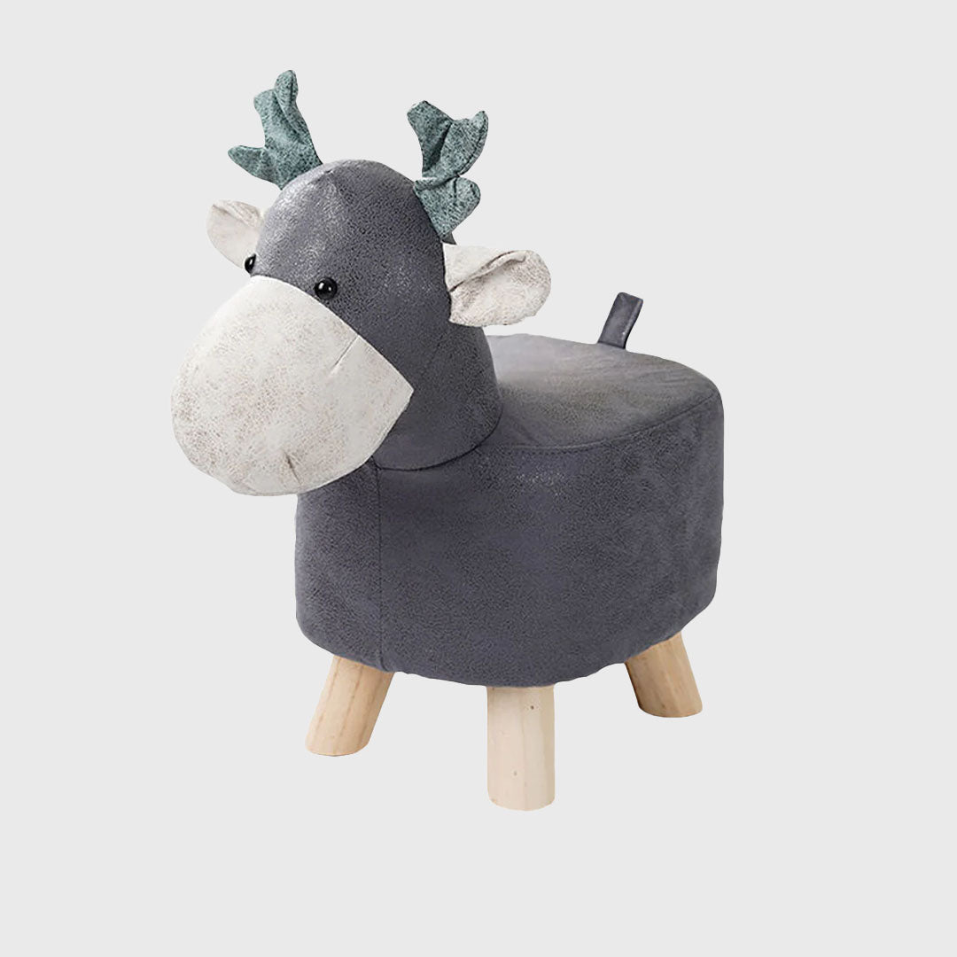 Grey Kids Ottoman Stool Deer Character Bench Seat