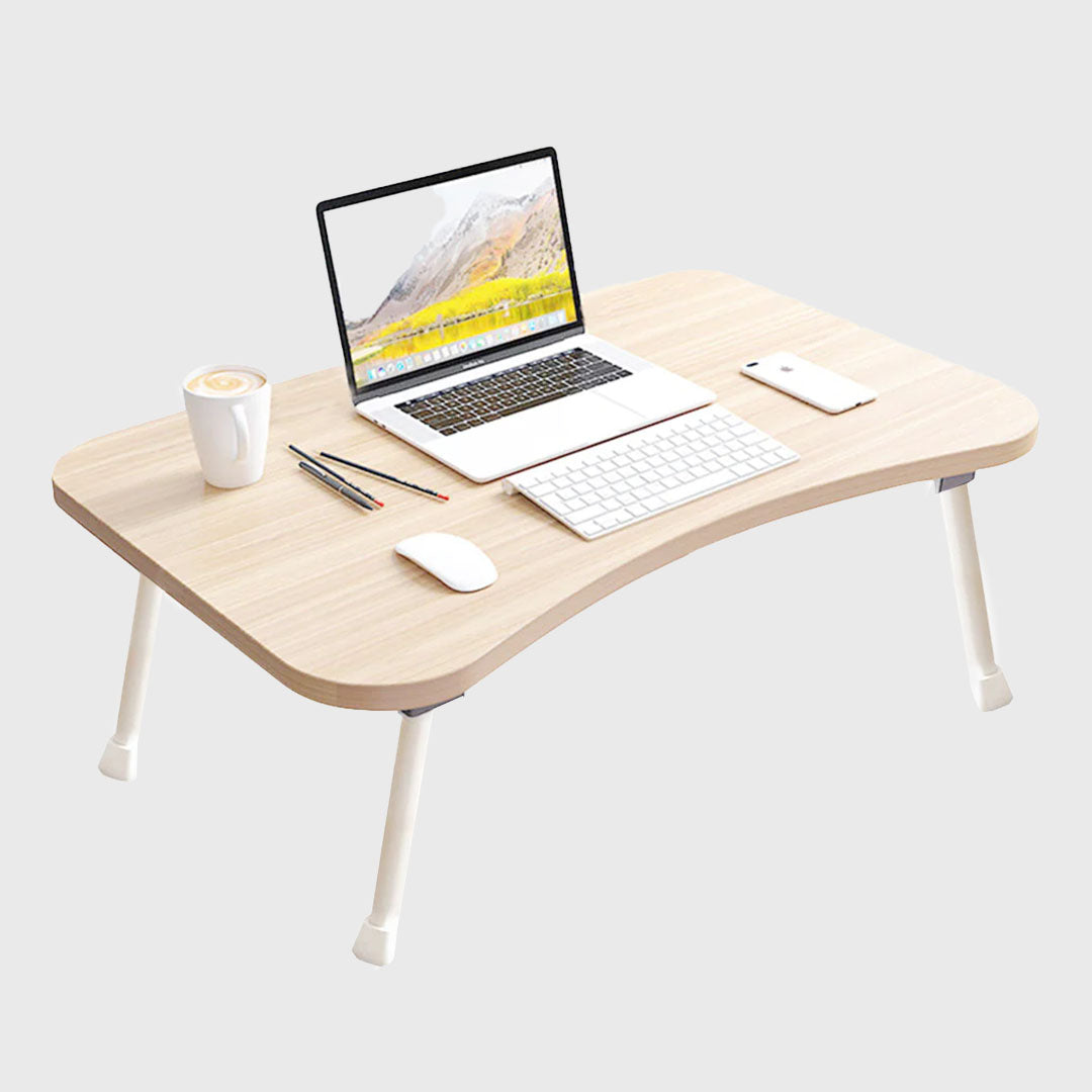 Beige Foldable Study Bed Table Adjustable Portable Desk Stand With Notebook Holder