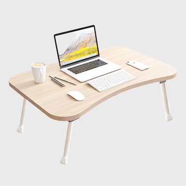 Beige Foldable Study Bed Table Adjustable Portable Desk Stand With Notebook Holder