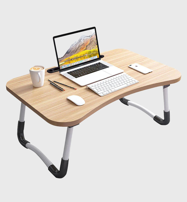 Walnut Foldable Study Bed Table Adjustable Portable Desk Stand with Notebook Holder