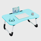 Blue Foldable Study Bed Table Adjustable Portable Desk Stand with Notebook Holder
