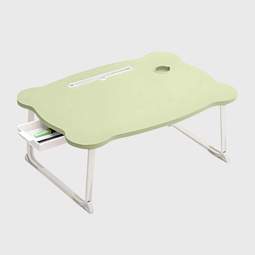 Green Portable Bed Table With Mini Drawer and Cup-Holder