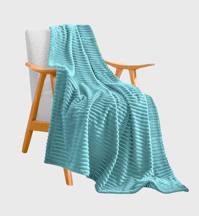 Sky Blue Throw Blanket Warm Cozy Striped Pattern Thin Flannel Coverlet