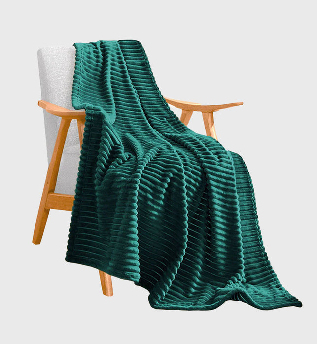 Dark Green Throw Blanket Warm Cozy Striped Pattern Thin Flannel Coverlet