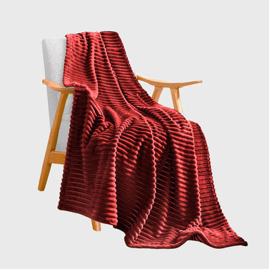 Burgundy Throw Blanket Warm Cozy Striped Pattern Thin Flannel Coverlet