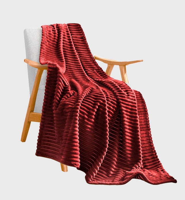 Burgundy Throw Blanket Warm Cozy Striped Pattern Thin Flannel Coverlet