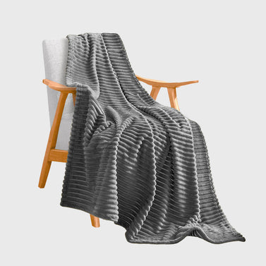 Grey Throw Blanket Warm Cozy Striped Pattern Thin Flannel Coverlet