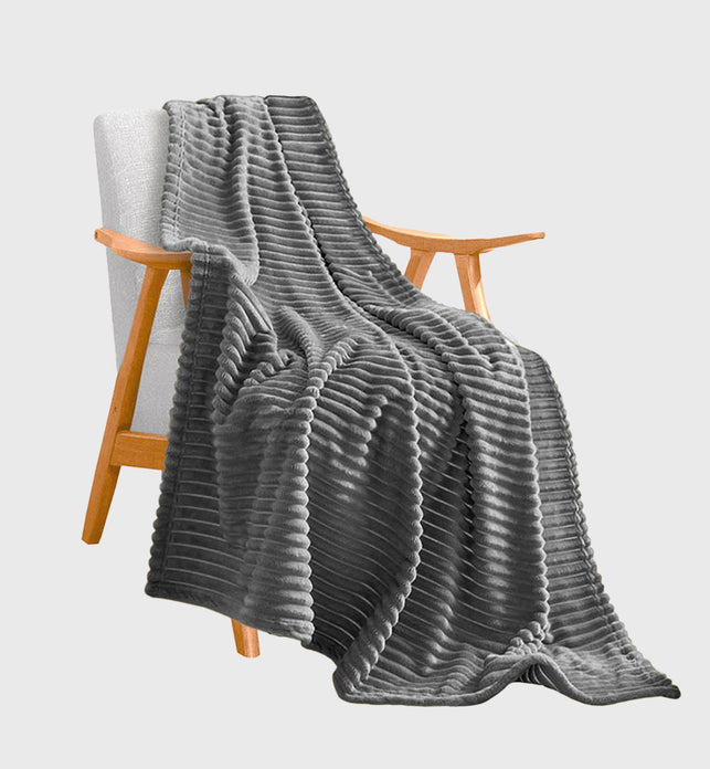 Grey Throw Blanket Warm Cozy Striped Pattern Thin Flannel Coverlet