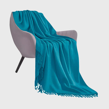 Blue Acrylic Knitted Throw Blanket