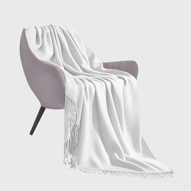 White Acrylic Knitted Throw Blanket