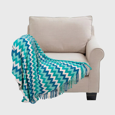 170cm Blue Acrylic Zigzag Throw Blanket