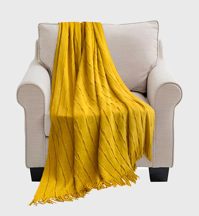 Mustard Textured Knitted Throw Blanket