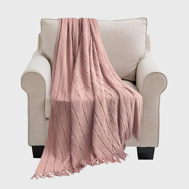 Pink Textured Knitted Throw Blanket