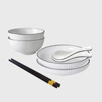 White Japanese Style Ceramic Dinnerware Set of 4
