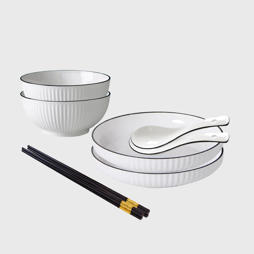 White Japanese Style Ceramic Dinnerware Set of 4