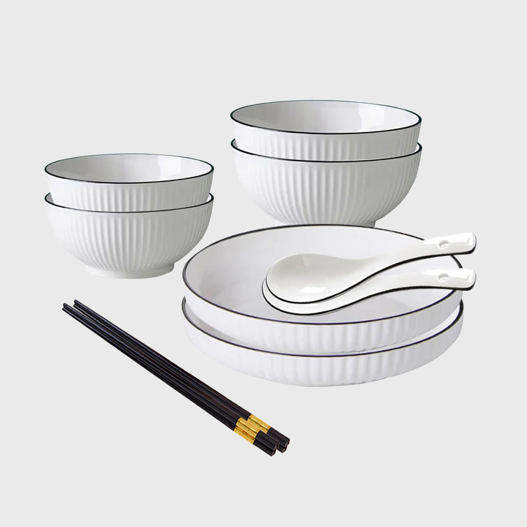 White Japanese Style Ceramic Dinnerware Set of 6