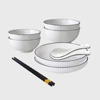 White Japanese Style Ceramic Dinnerware Set of 6