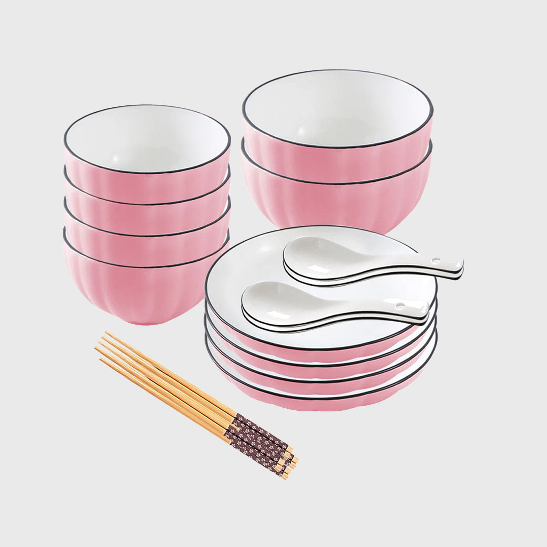 Pink Ceramic Dinnerware Set of 10