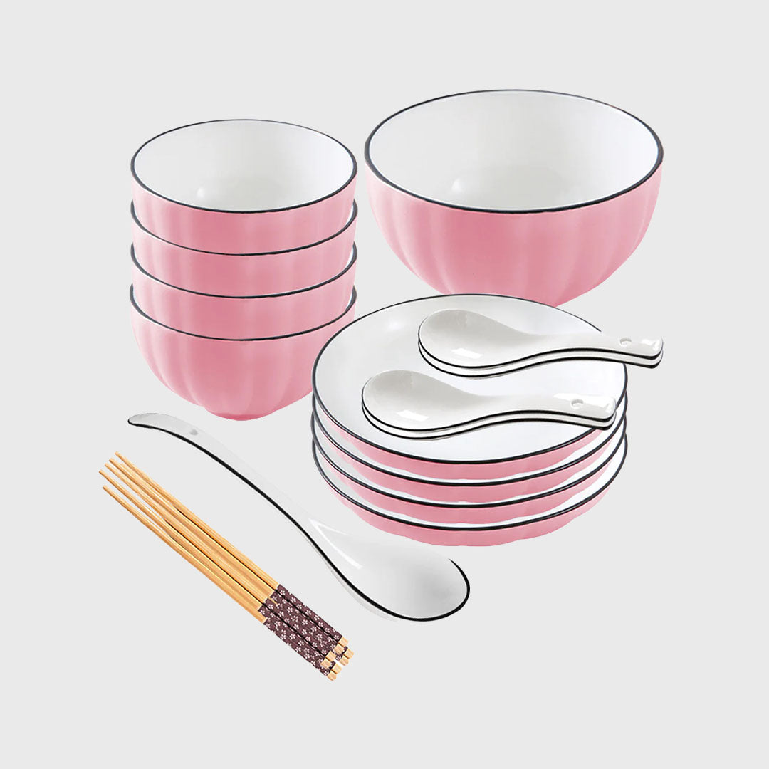 Pink Ceramic Dinnerware Set of 9