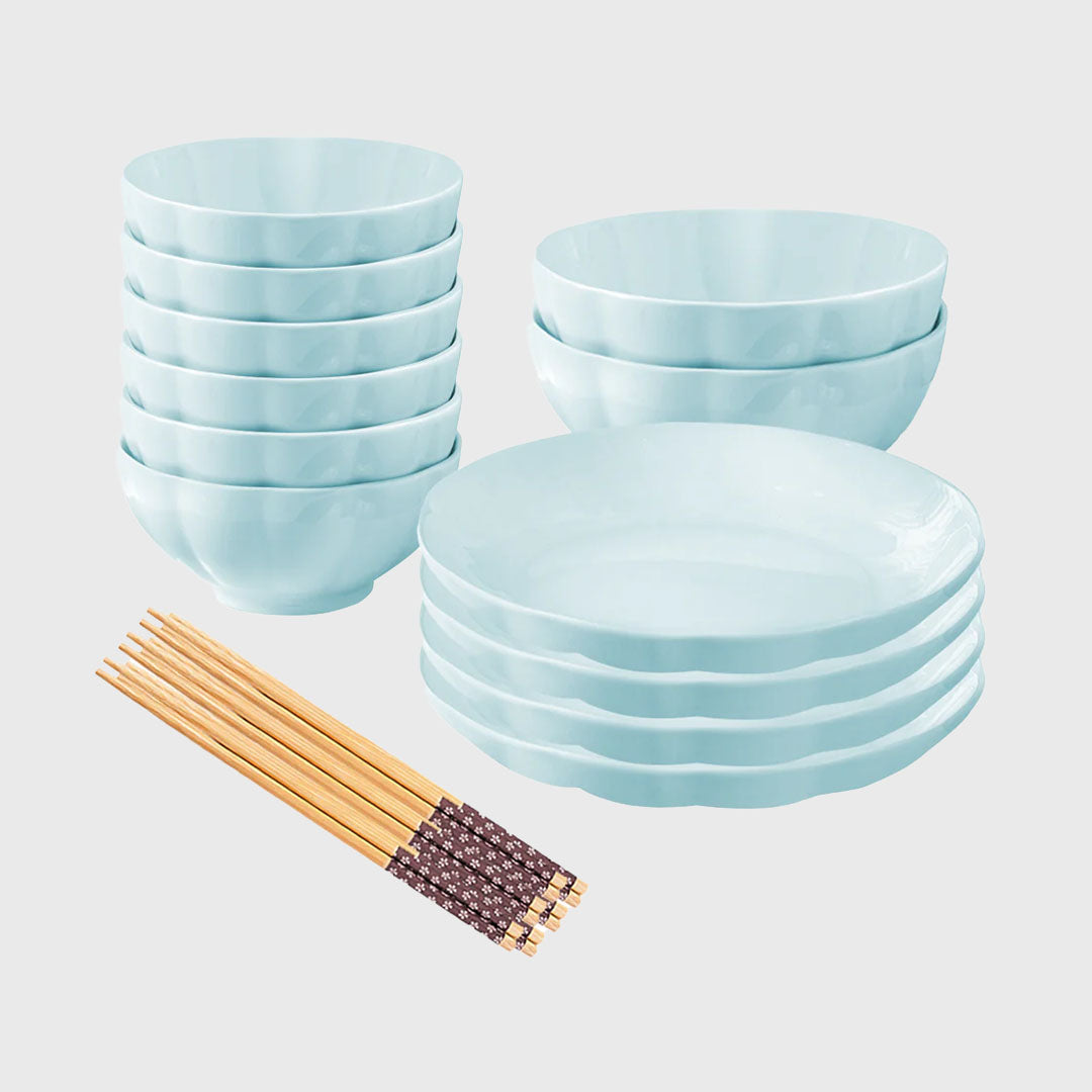 Light Blue Ceramic Dinnerware Set of 12