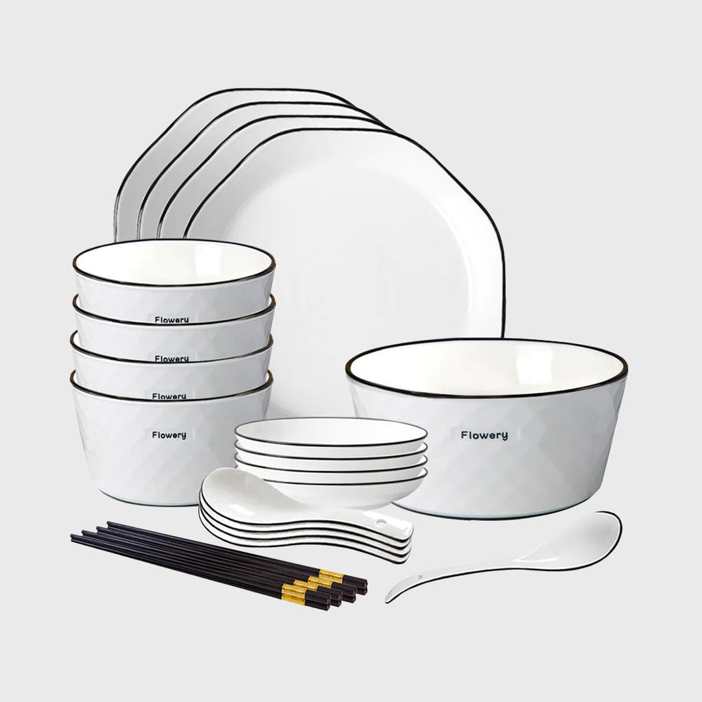 Diamond Pattern Ceramic Dinnerware Set of 13
