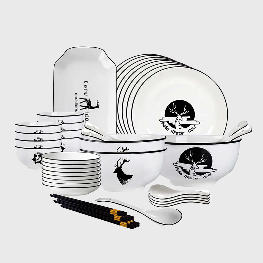 White Antler Printed Ceramic Dinnerware Set of 28