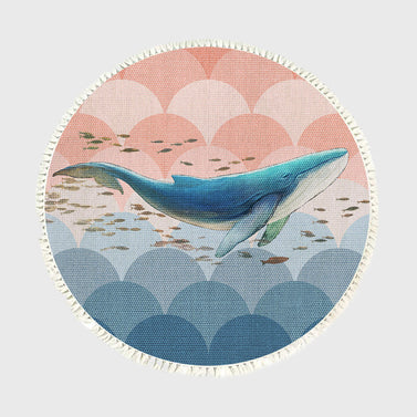 SOGA 120cm Round Tassels Whale Print Area Rugs Home Decor