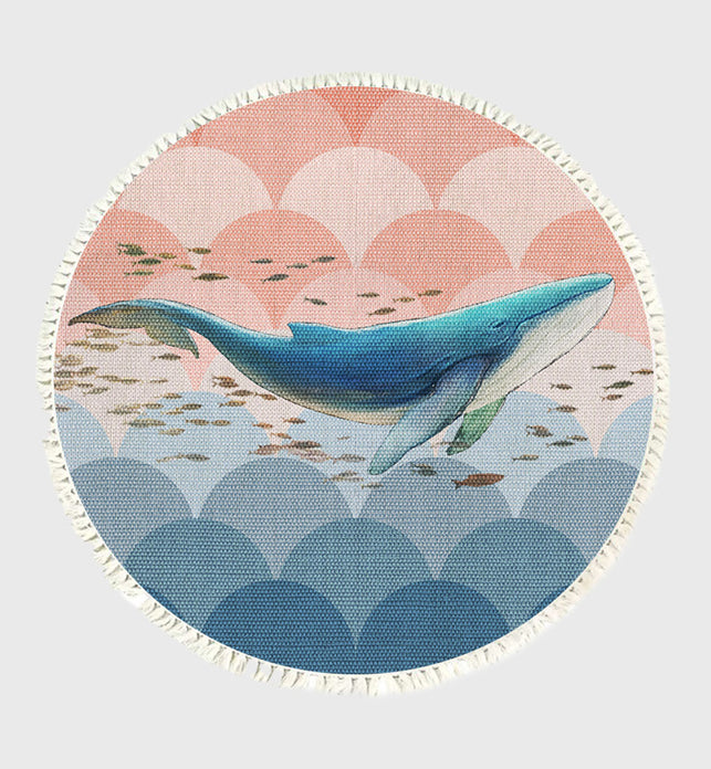 SOGA 120cm Round Tassels Whale Print Area Rugs Home Decor