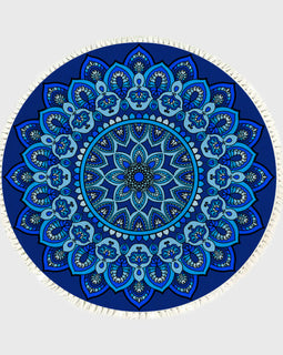 SOGA 90cm Blue Mandala Round Carpet for Living Room Bedroom Anti-slip Doormat Home Decor