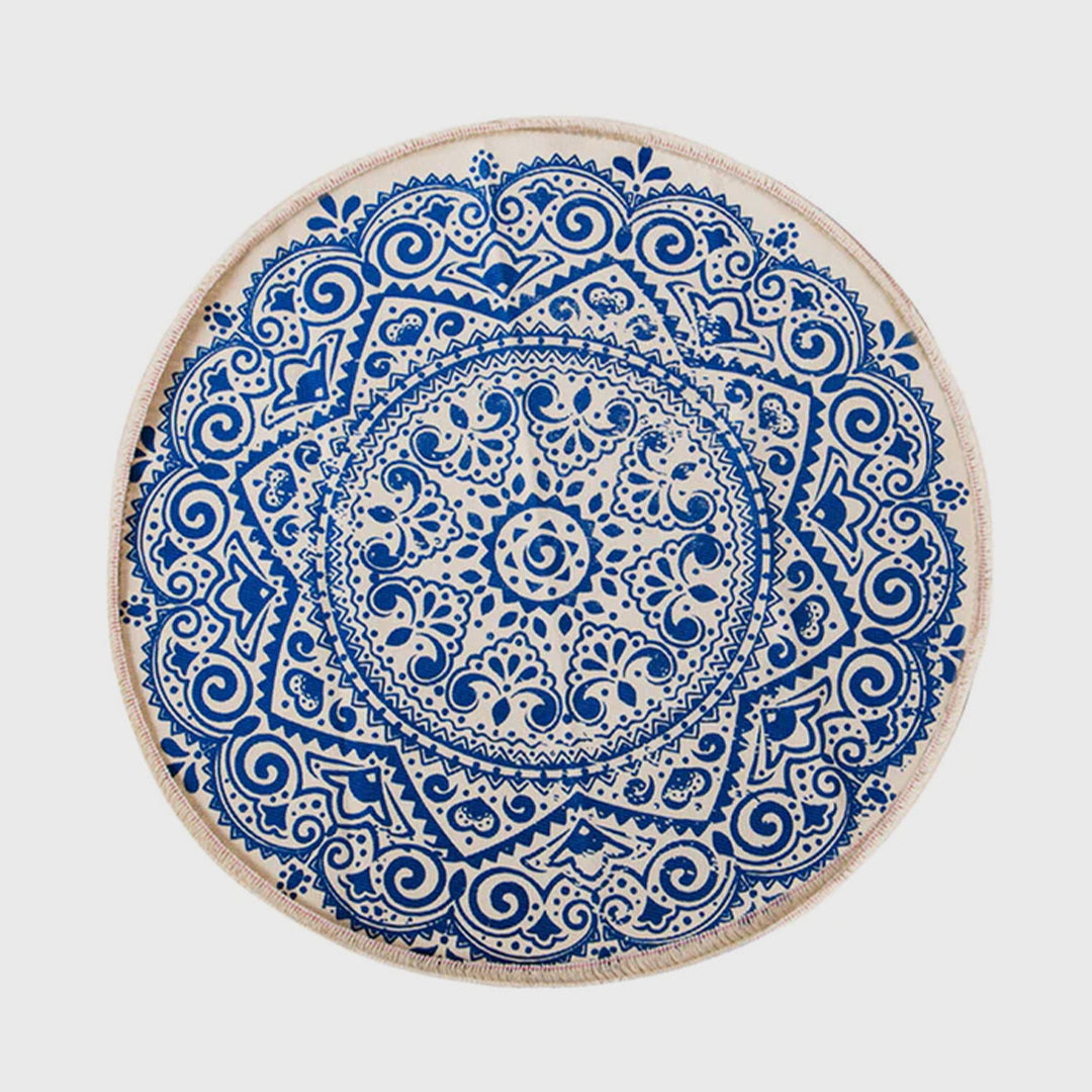 Blue Carpet Soft Linen Bohemian Non-Slip Round Rug