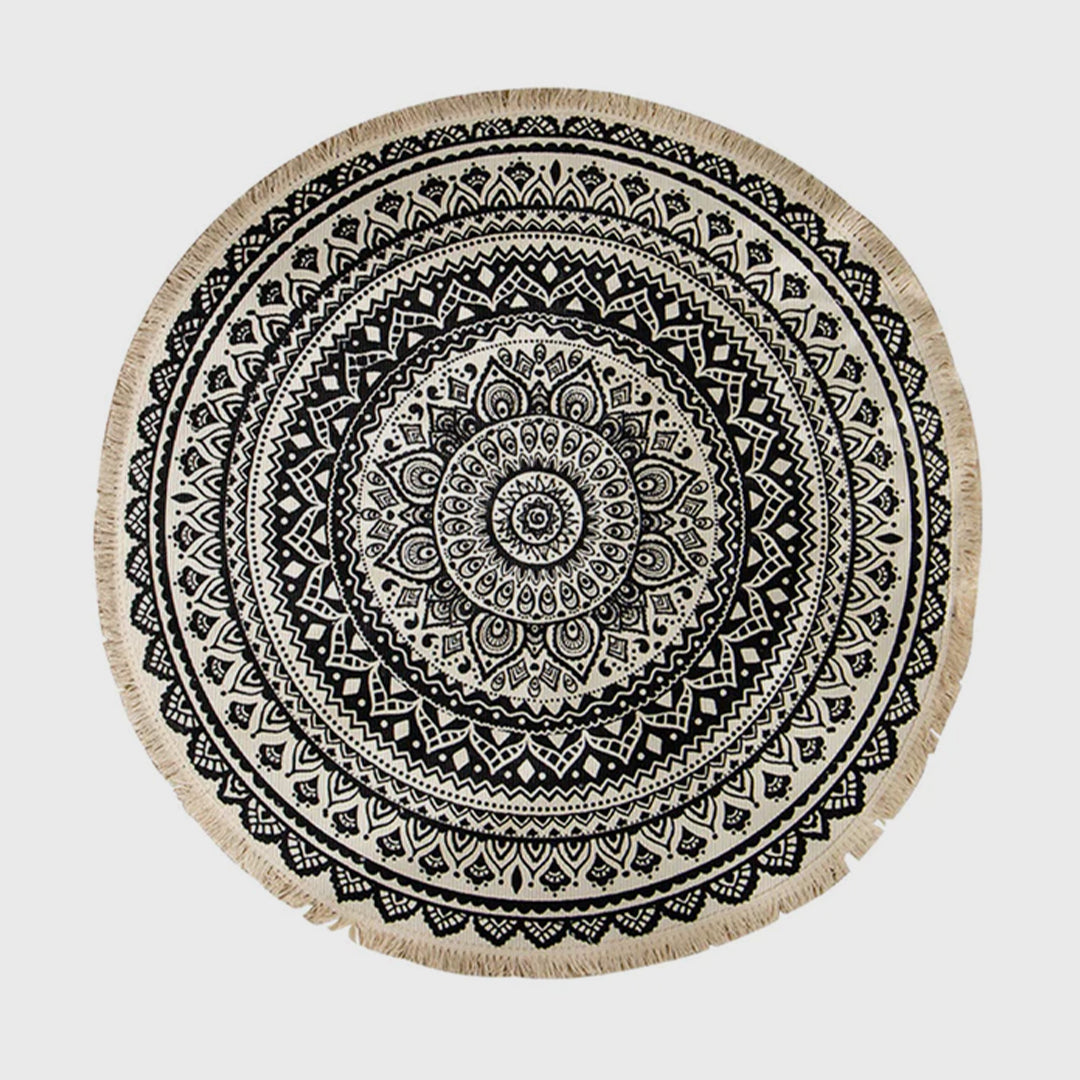 Black Carpet Soft Linen Bohemian Non-Slip Round Rug