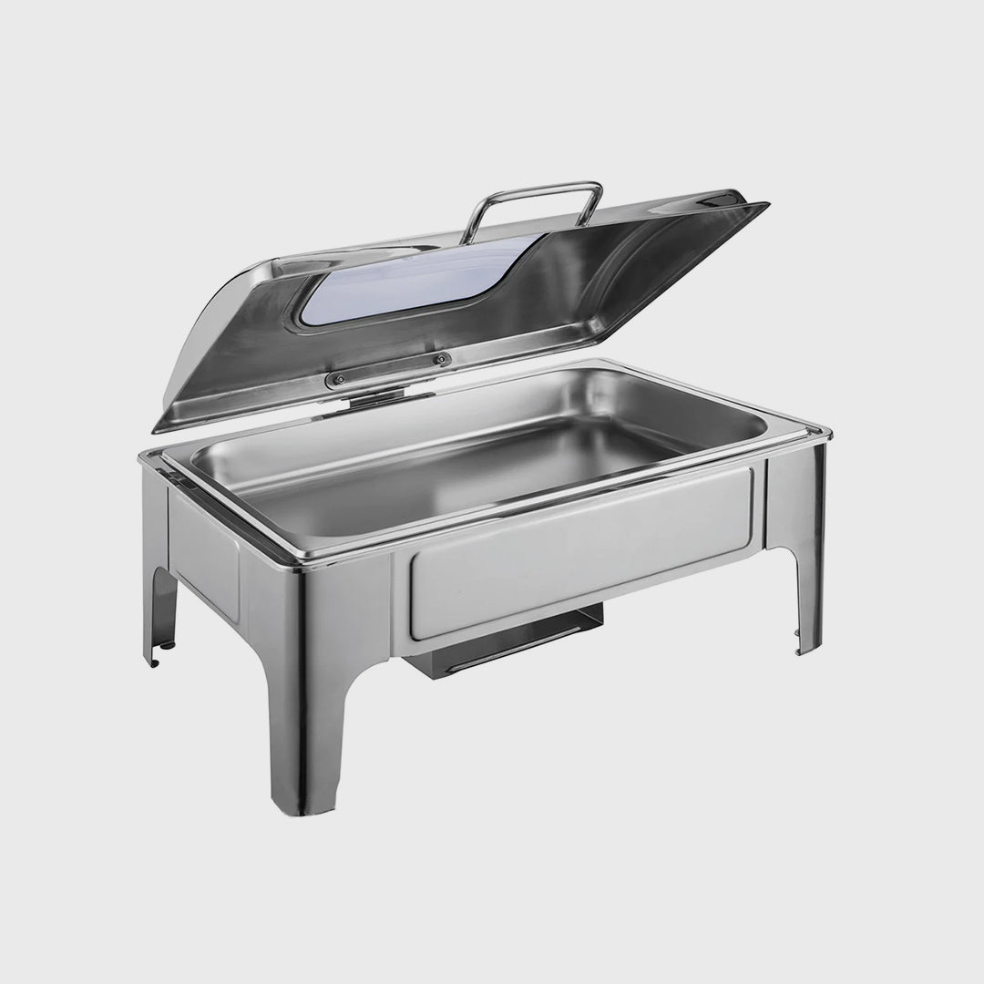 9L Rectangular Stainless Steel Chafing Dish Set with Glass Lid