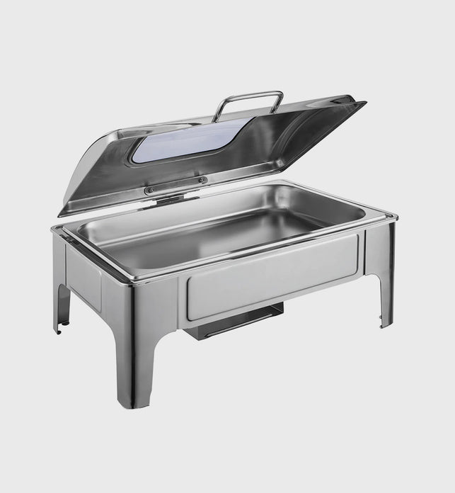 9L Rectangular Stainless Steel Chafing Dish Set with Glass Lid