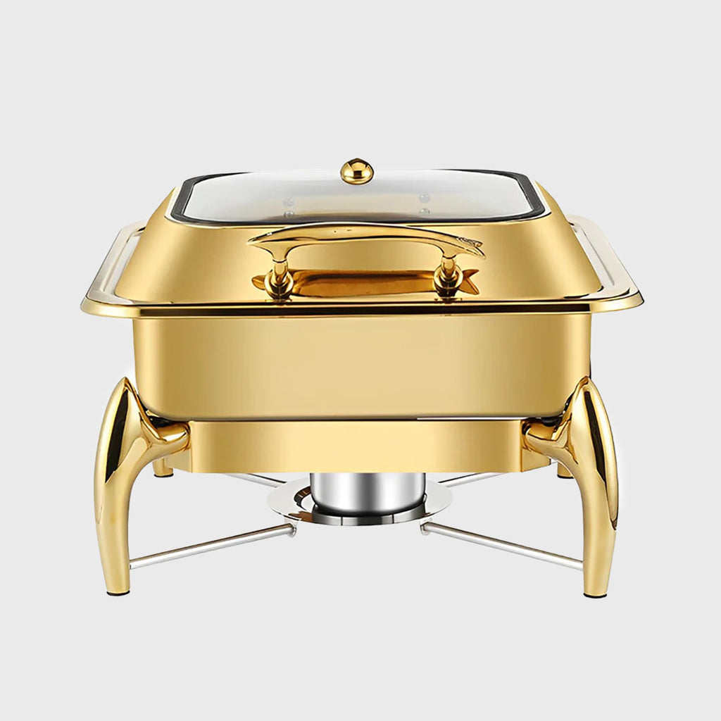 Gold Plated Square Chafing Dish with Top Lid